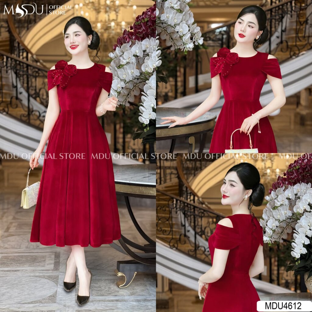 5 Mẫu Váy Đỏ Dự Tiệc MDU Fashion - Chất Lượng Cao Cấp 2 Váy đỏ dự tiệc chất nhung cao cấp