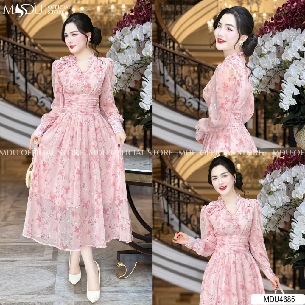 8 Mẫu Đầm Dáng Dài Sang Trọng Đỉnh Cao Từ MDU Fashion Dành Cho Mọi Quý Cô 4 Đầm Dáng Dài Sang Trọng Cổ Chữ V Đính Hoa