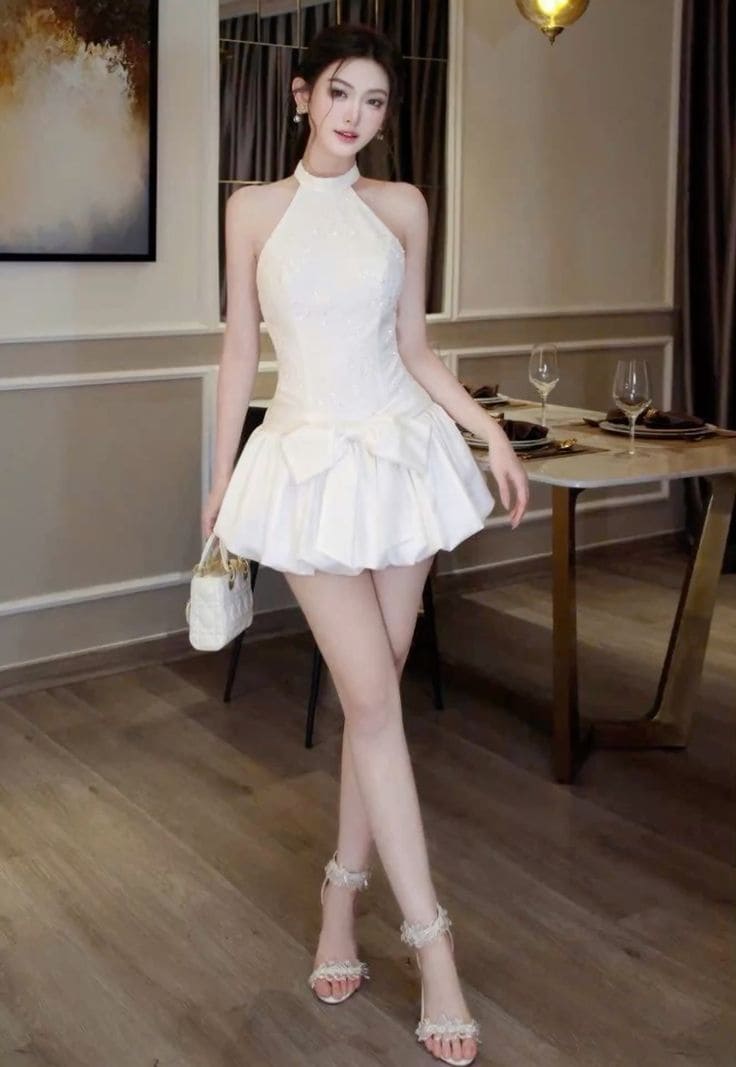 10+ Đầm Cổ Yếm Dự Tiệc – Gợi Cảm Mà Vẫn Tinh Tế Tuyệt Đối 5 Đầm cổ yếm dáng ngắn – Trẻ trung và cá tính