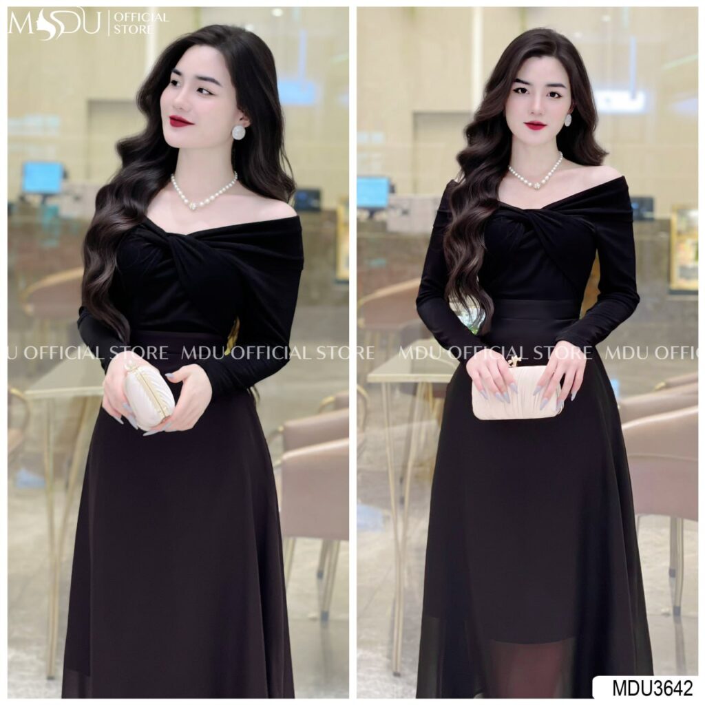 Đầm Trễ Vai Dự Tiệc Vẻ Đẹp Sang Trọng Và Quyến Rũ Từ MDU Fashion 4 Đầm Trễ Vai Tay Dài