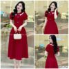 Váy Thiết Kế MDU4398 Tông Đỏ Trầm Cổ Sơ Mi Xếp 2 Tầng Cúc Đính Ngực Lôi Quấn 15 photo 2023 11 30 15 24 03 Mdu Fashion