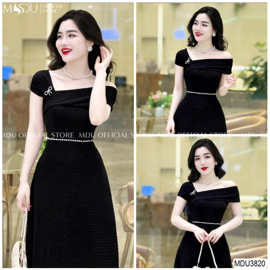 Top 6 Mẫu Váy Đen Dự Tiệc Sang Trọng Nhất 2024 Từ Thương Hiệu MDU Fashion 4 Váy Đen Dự Tiệc Lệch Vai