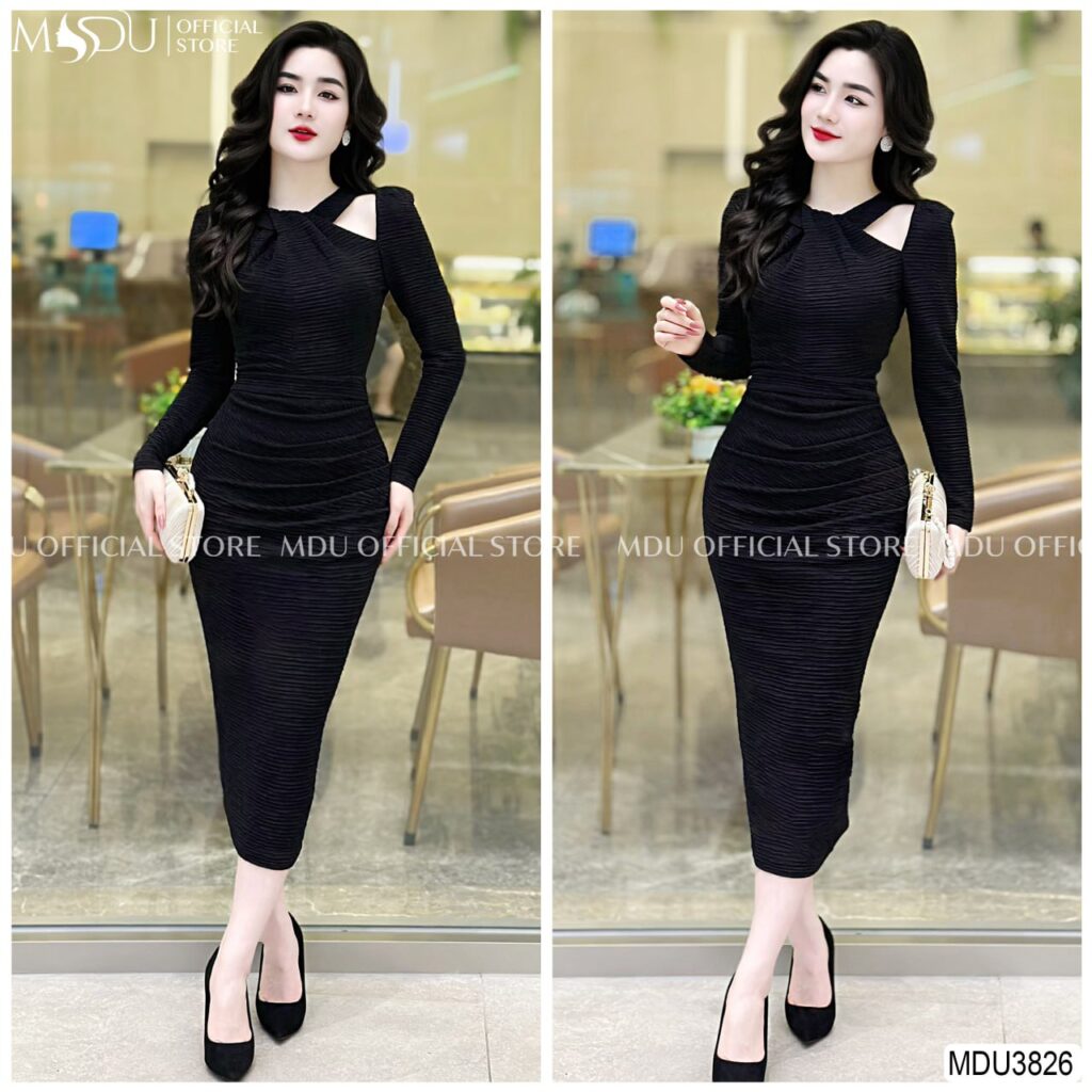 Top 10+ Mẫu Đầm Body Cổ Yếm Cao Cấp Từ Thương Hiệu Mdu Fashion 3 Đầm body cổ yếm đen quyền lực