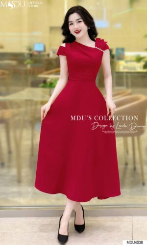 Váy Thiết Kế MDU4038 Thiết Kế Cổ Cách Điệu Đính Đá Nổi Bật