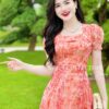 Váy Thiết Kế MDU2872 Gam Cam Hoa Tiết Hoa Lá Cổ Vuông Tay Bồng Xoè Nhẹ Tiểu Thư 11 photo 2024 05 19 17 27 16 4 Mdu Fashion