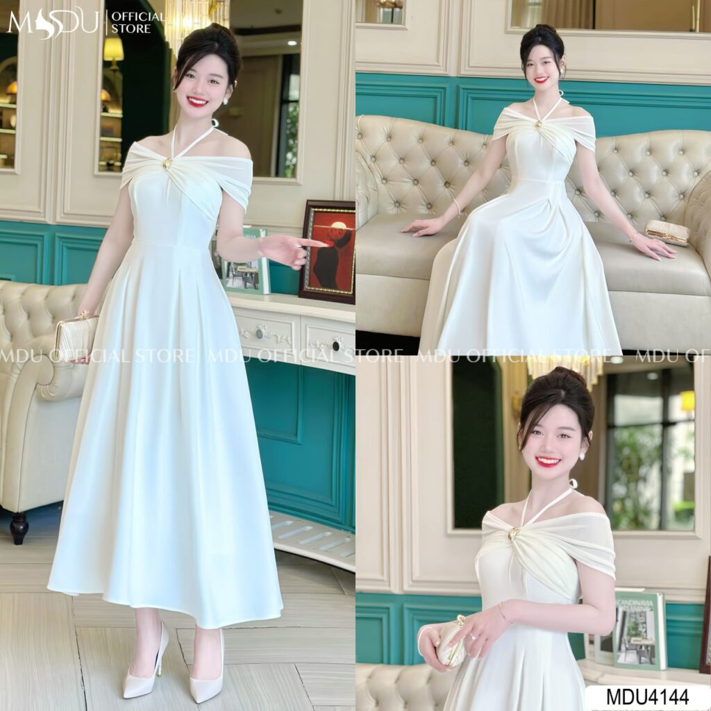 Top Những Mẫu Váy Trắng Dự Tiệc Cao Cấp, Nổi Bật Từ MDU Fashion 2 Váy Trắng Dự Tiệc Trễ Vai Quyến Rũ
