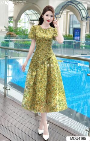 Váy Thiết Kế MDU4165 Hoạ Tiết 5D Tay Bồng Cổ Tròn Điểm Nhấn Ly Bụng ( Thiết Kế 12 Màu Độc Quyền Từ MDU Fashion)