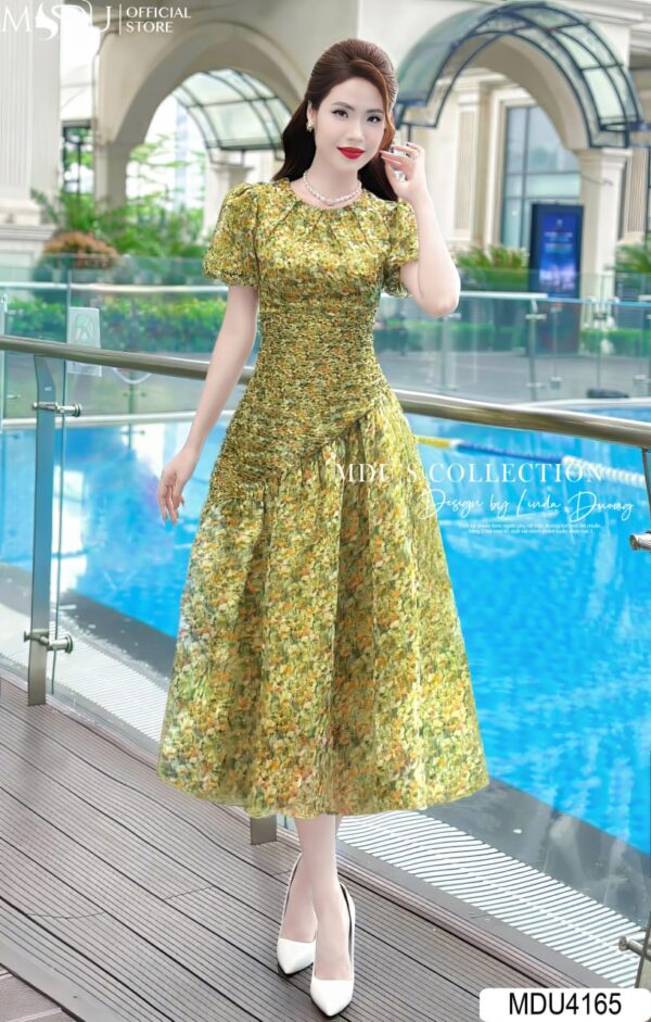 Váy Thiết Kế MDU4165 Hoạ Tiết 5D Tay Bồng Cổ Tròn Điểm Nhấn Ly Bụng ( Thiết Kế 12 Màu Độc Quyền Từ MDU Fashion)