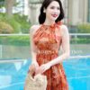 Váy Thiết Kế MDU4182 Cổ Tròn Nơ Cổ Tông Cam Pha Hoạ Tiết Hoa 5D Lôi Quấn Và Quyến Rũ 12 photo 2024 06 22 15 13 31 2 Mdu Fashion