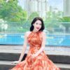 Váy Thiết Kế MDU4182 Cổ Tròn Nơ Cổ Tông Cam Pha Hoạ Tiết Hoa 5D Lôi Quấn Và Quyến Rũ 14 photo 2024 06 23 13 23 50 Mdu Fashion