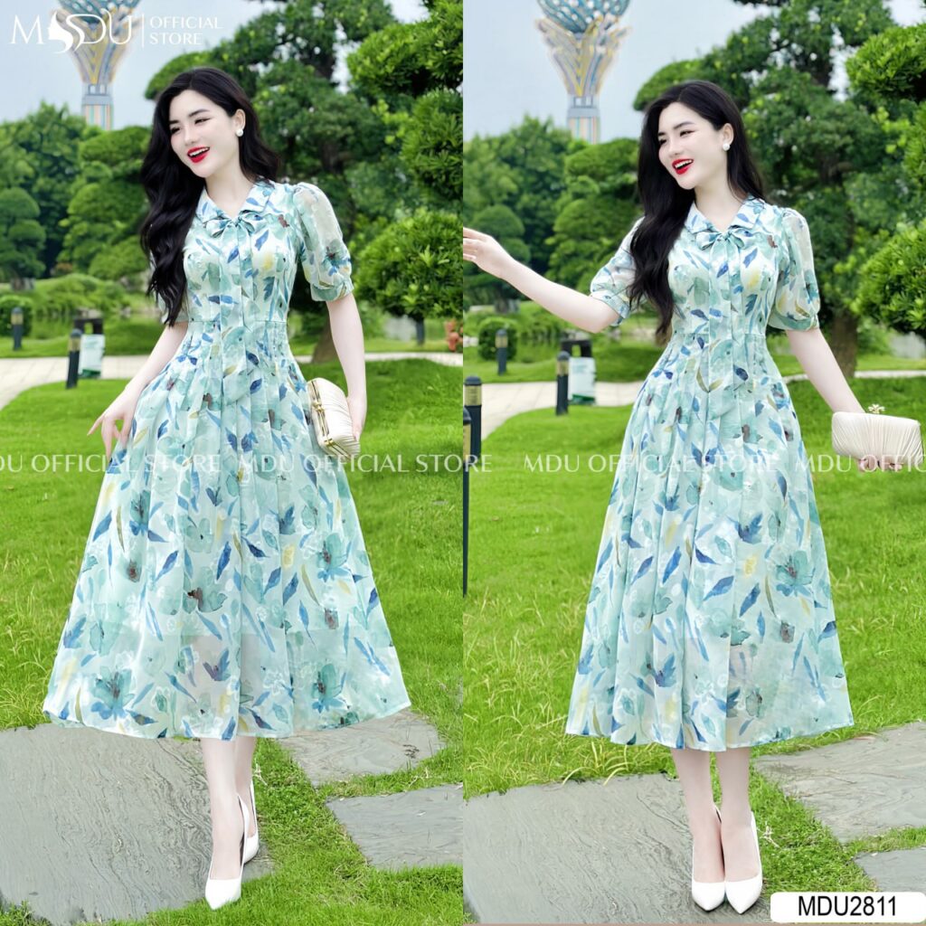 10+ Mẫu Đầm Hoa Nhí Công Sở Giúp Nàng Tỏa Sáng Mỗi Ngày 12 Váy Hoa Nhí Công Sở Cổ Nơ
