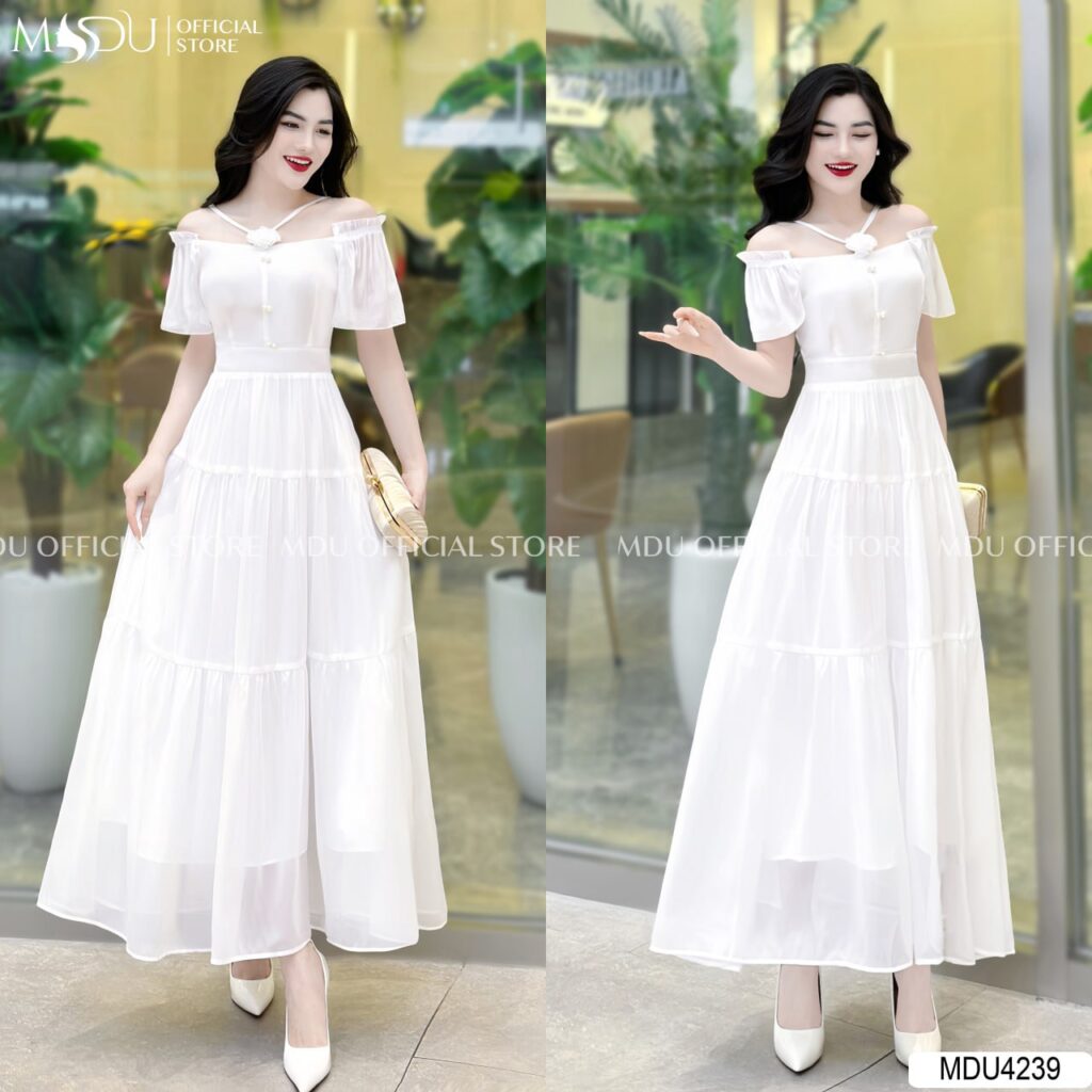 Top Những Mẫu Váy Trắng Dự Tiệc Cao Cấp, Nổi Bật Từ MDU Fashion 3 Váy Trắng Dự Tiệc Maxi Thướt Tha