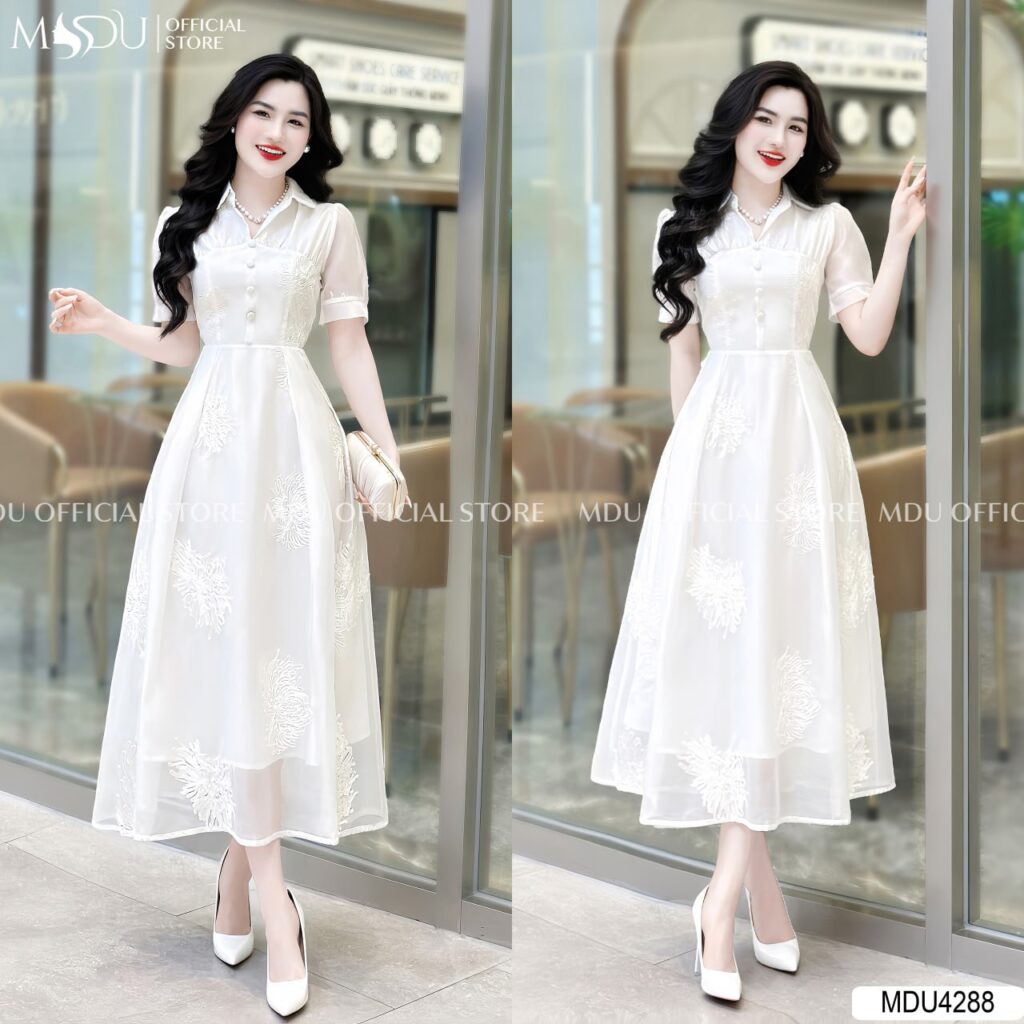 Top Những Mẫu Váy Trắng Dự Tiệc Cao Cấp, Nổi Bật Từ MDU Fashion 6 Váy Trắng Dự Tiệc Cổ Sơ Mi Thanh Lịch