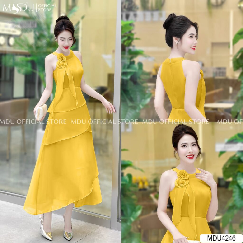 Top 10+ Mẫu Váy Thiết Kế Màu Vàng Rực Rỡ Và Thanh Lịch Cho Phái Đẹp 7 Váy Thiết Kế Màu Vàng Cổ Yếm – Cá Tính Và Phong Cách