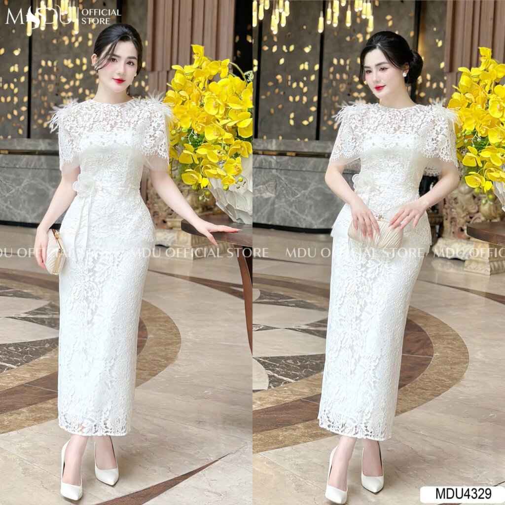 Top Những Mẫu Váy Trắng Dự Tiệc Cao Cấp, Nổi Bật Từ MDU Fashion 5 Váy Trắng Dự Tiệc Ren Lãng Mạn