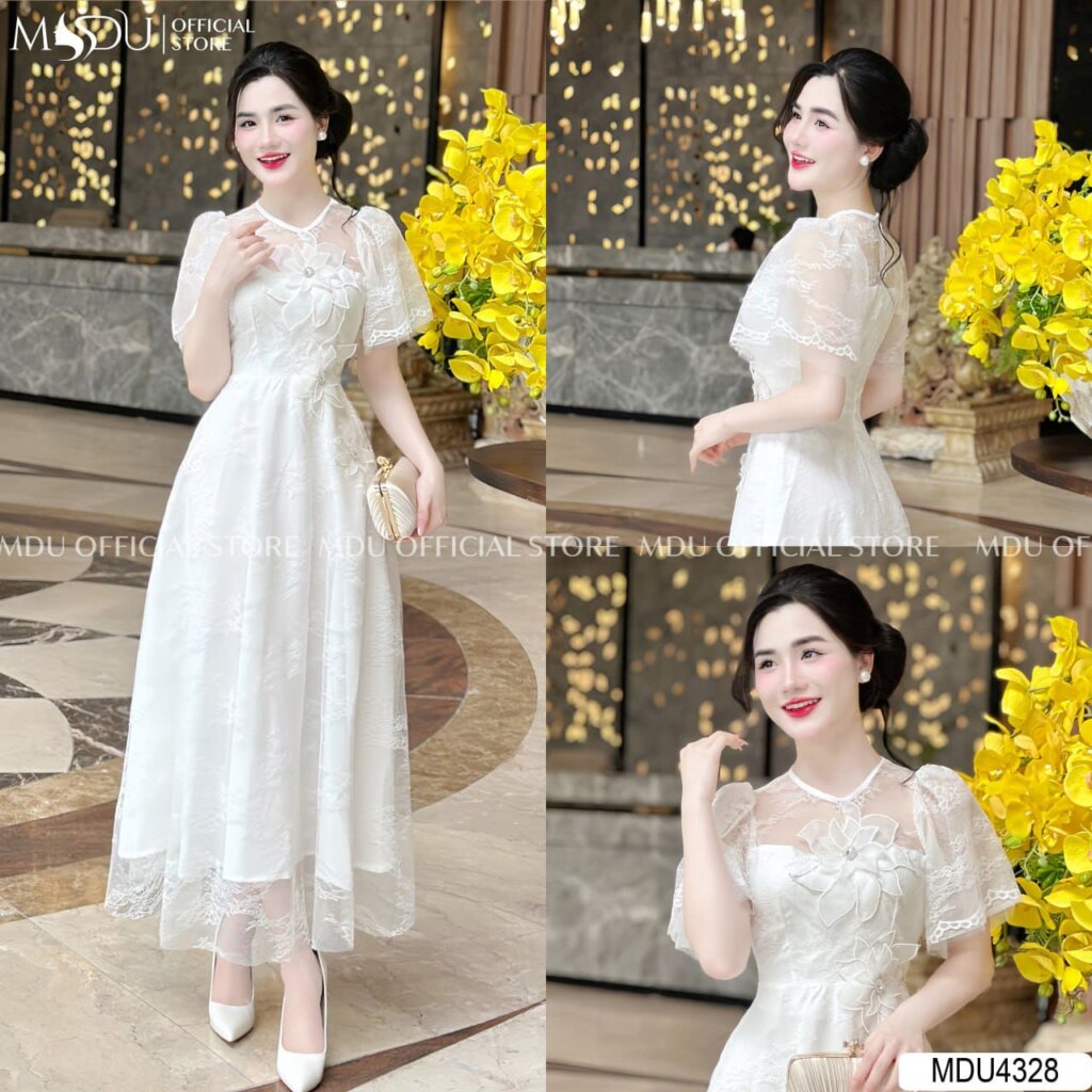 Top Những Mẫu Váy Trắng Dự Tiệc Cao Cấp, Nổi Bật Từ MDU Fashion 7 Váy Trắng Dự Tiệc Dáng Xòe Sang Chảnh