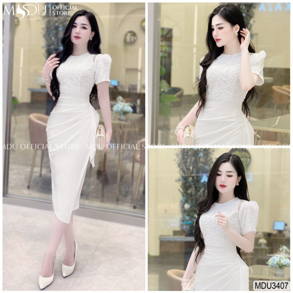 10+ Mẫu Váy Trắng Công Sở Thanh Lịch, Tôn Vẻ Đẹp Tinh Khôi 6 Váy Trắng Công Sở Cổ Tròn Trẻ Trung