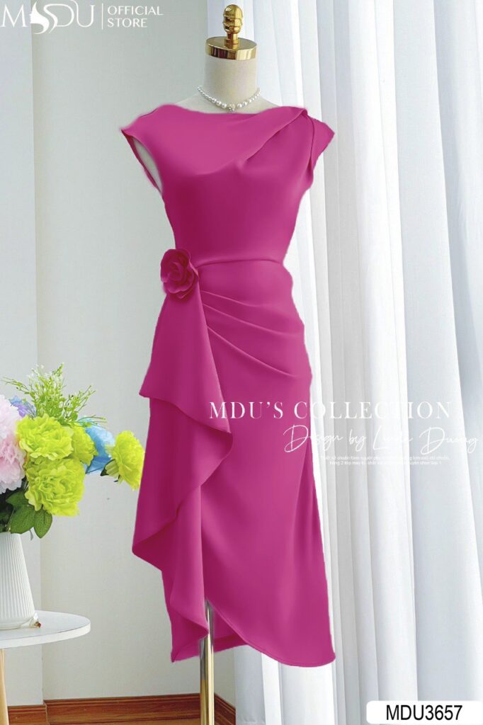 Váy Thiết Kế MDU3657 Dáng Dài Phối Hoa Đính Trên Váy Thanh Lịch Và Cuốn Hút 22 Váy Thiết Kế MDU3657 - Chất Liệu Lụa Twist Satin Vân Mang Đến Cảm Giác Bóng Mượt Và Mướt Tay