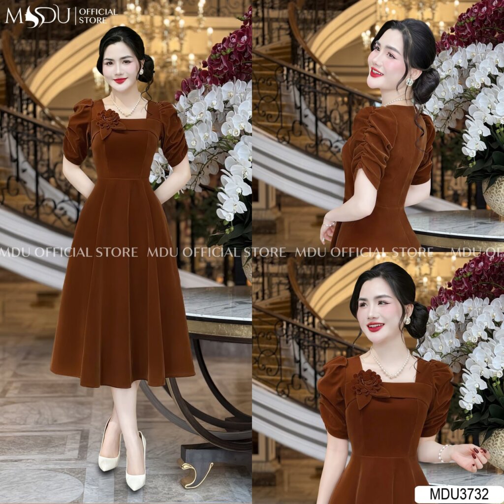 Những Mẫu Đầm Trung Niên Dự Tiệc Sang Trọng Quý Phái Và Thanh Lịch 3 Đầm trung niên dự tiệc phối cùng màu nâu trang nhã