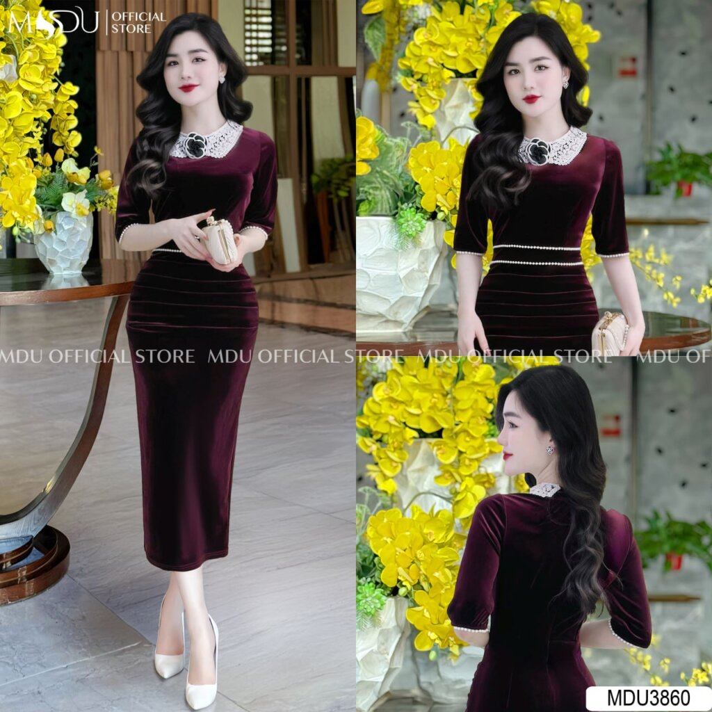 Top 4 Mẫu Đầm Len Dáng Dài Nổi Bật Từ MDU Fashion 5 Đầm len dáng dài đính hoa trực tiếp trên váy