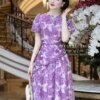 Váy Dáng Xòe MDU4137 Màu Tím Phối Họa Tiết Nổi Bật 10 vay thiet ke mdu4137 2 Mdu Fashion