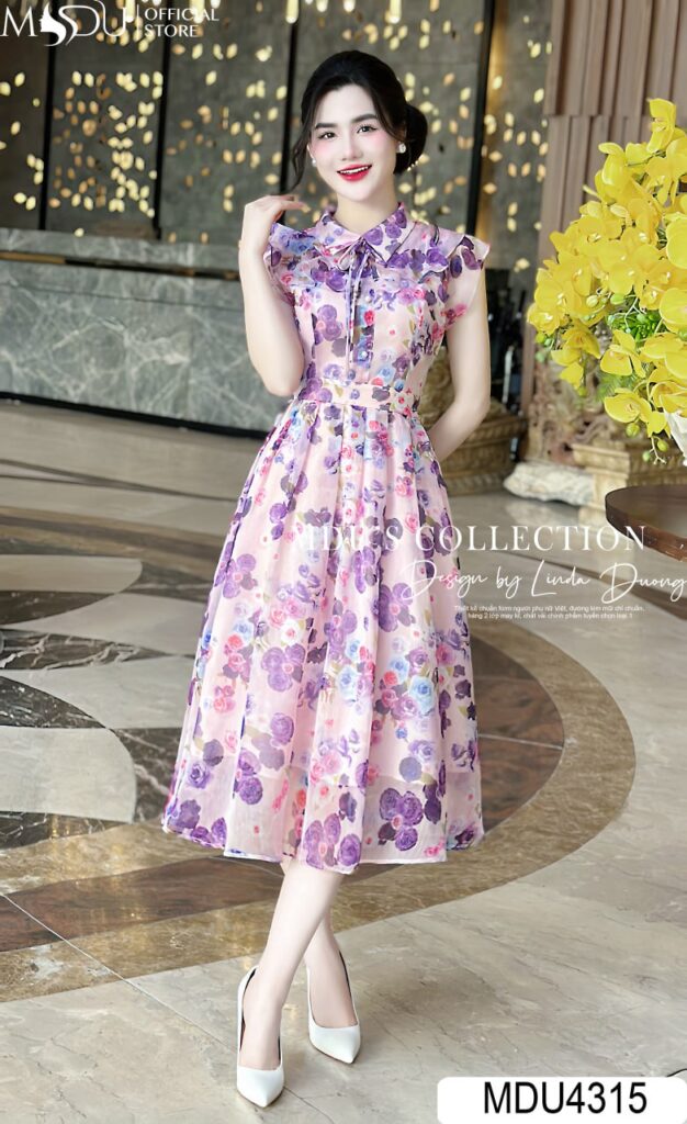 7 Mẫu Đầm Công Sở Dáng Dài Nổi Bật Tại MDU Fashion 5 Đầm công sở dáng dài với họa tiết – Thêm phần phong cách và cá tính
