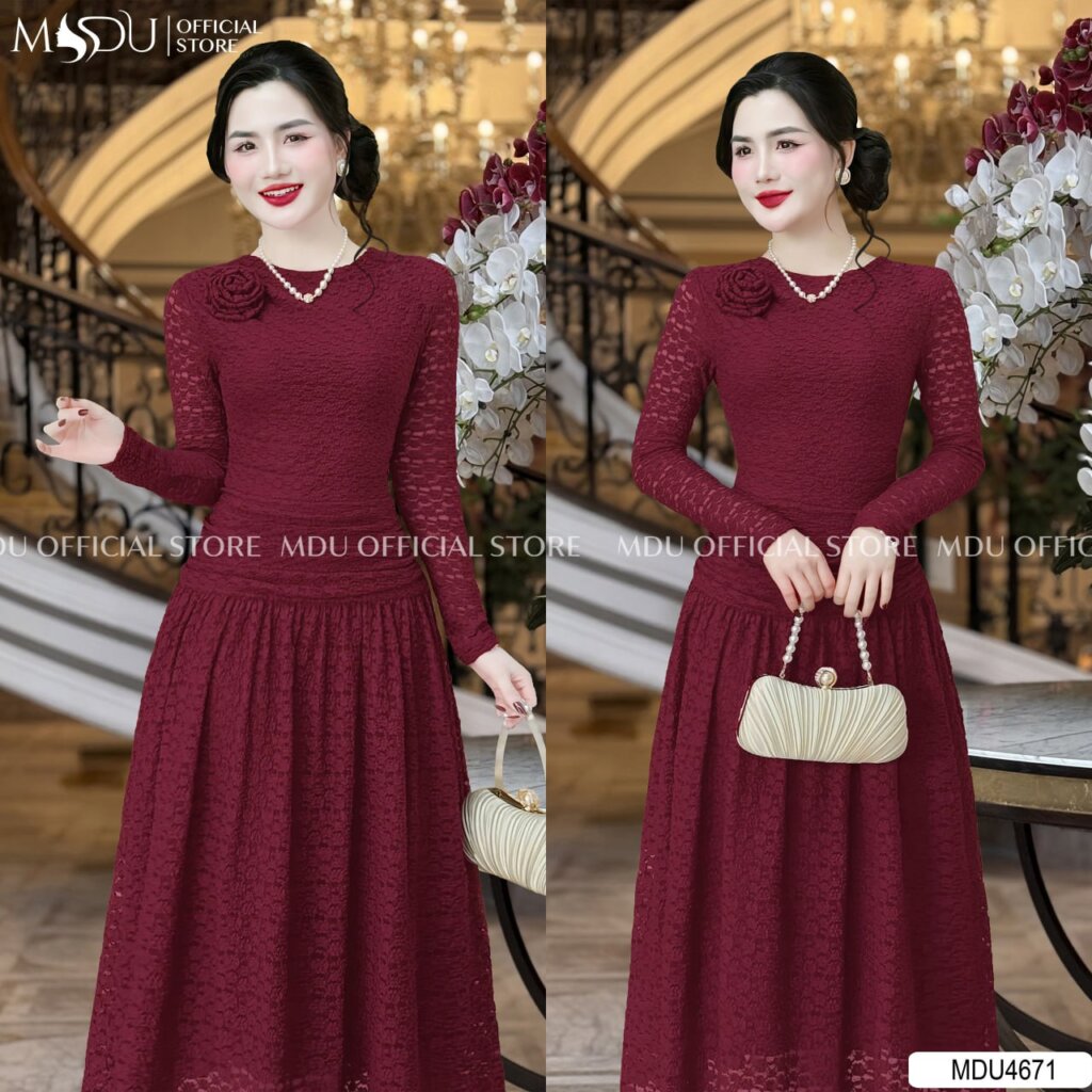 5 Mẫu Váy Dự Tiệc Mùa Đông Đẹp Sang Trọng Cho Phái Nữ 6 Váy dự tiệc mùa đông phối ren