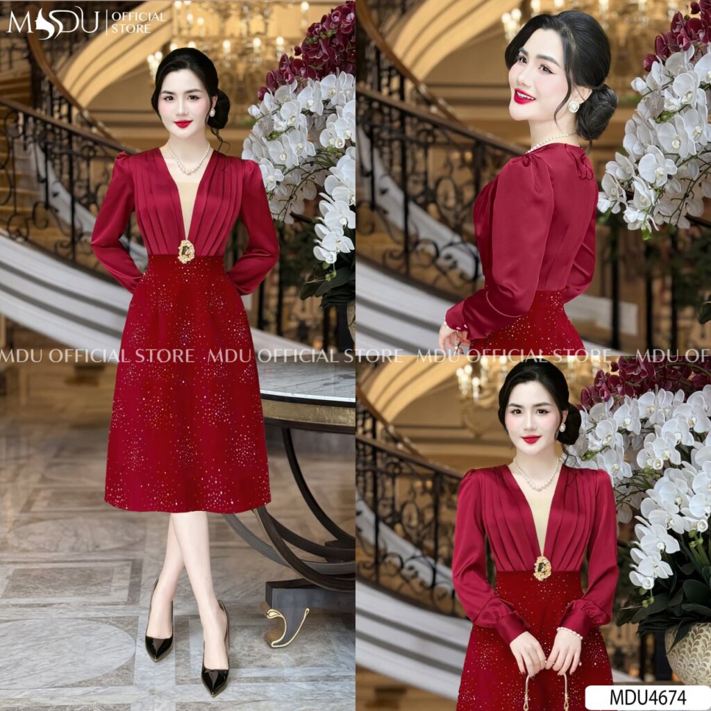 5 Mẫu Váy Dự Tiệc Mùa Đông Đẹp Sang Trọng Cho Phái Nữ 4 Váy dự tiệc cổ xẻ sâu