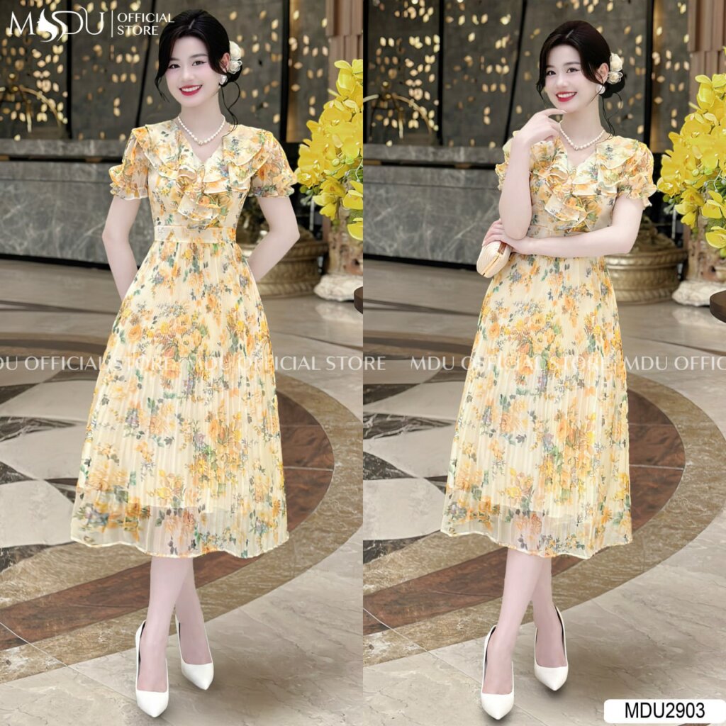 Top 10+ Mẫu Đầm Hoa Nhí Dáng Dài Thanh Lịch Và Đầy Duyên Dáng Đến Từ MDU Fashion 11 Đầm Hoa Nhí Dáng Dài Chiết Eo Tôn Dáng - Tôn Vinh Vóc Dáng Hoàn Hảo