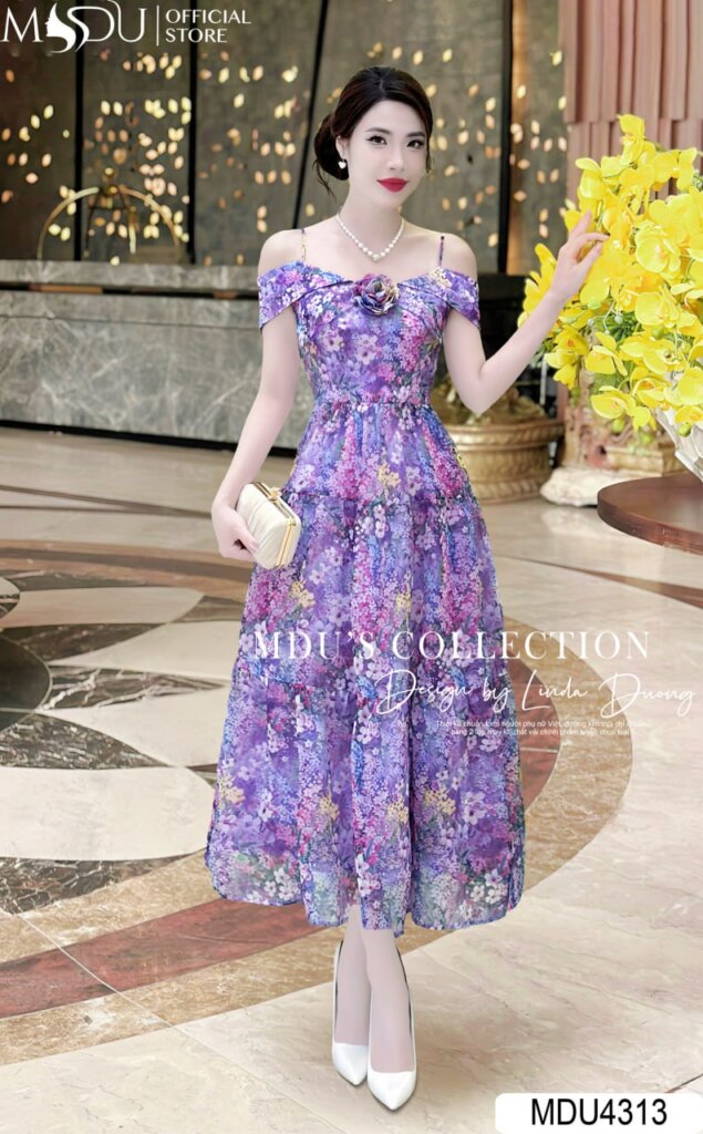 Top 10+ Mẫu Đầm Hoa Nhí Dáng Dài Thanh Lịch Và Đầy Duyên Dáng Đến Từ MDU Fashion 4 Đầm Hoa Nhí Dáng Dài Trễ Vai - Vẻ Đẹp Gợi Cảm Và Quyến Rũ