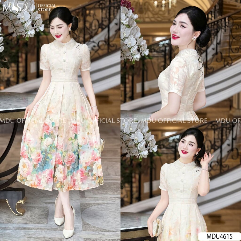 8 Mẫu Đầm Dáng Dài Sang Trọng Đỉnh Cao Từ MDU Fashion Dành Cho Mọi Quý Cô 3 Đầm Dáng Dài Sang Trọng Phối Họa Tiết Bắt Mắt