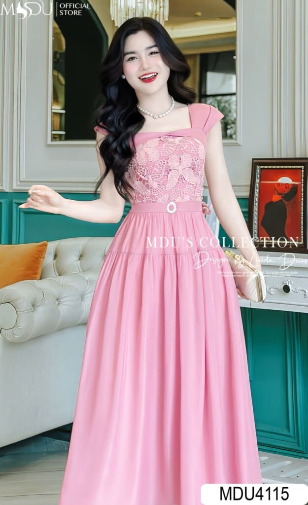 Top 10+ Mẫu Đầm 2 Dây Dáng Dài Cuốn Hút - Tôn Vinh Nét Đẹp Từ MDU Fashion 13 Đầm 2 dây dáng dài phối Ren tinh tế – Sự sang trọng và quý phái