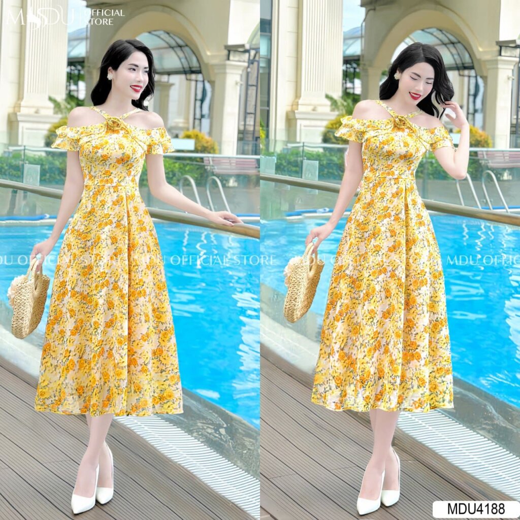 Top 10+ Mẫu Đầm Hoa Nhí Dáng Dài Thanh Lịch Và Đầy Duyên Dáng Đến Từ MDU Fashion 6 Đầm Hoa Nhí Dáng Dài Dây Đan Chéo Ở Cổ