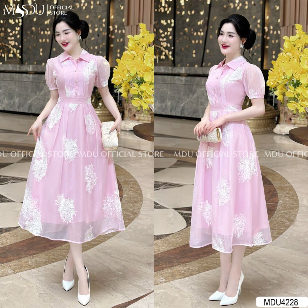 TOP 10+ Mẫu Đầm Sơ Mi Dáng Dài Cao Cấp Từ Mdu Fashion Giúp Quý Cô Công Sở Tỏa Sáng 6 Đầm Sơ Mi Hồng Họa Tiết Hoa Thêu Độc Đáo