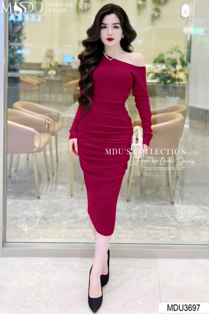 Top 10+ Mẫu Đầm Body Nhún Eo Cao Cấp – Bí Quyết Tôn Dáng Hoàn Hảo Cho Phái Đẹp 4 Đầm body nhún eo lệch vai
