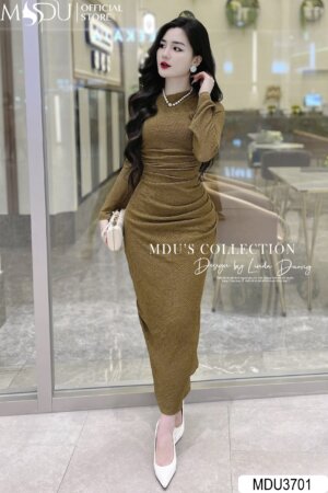 Váy Thiết Kế MDU3701 – Màu Nâu Ôm Body Cổ Lọ Tinh Tế