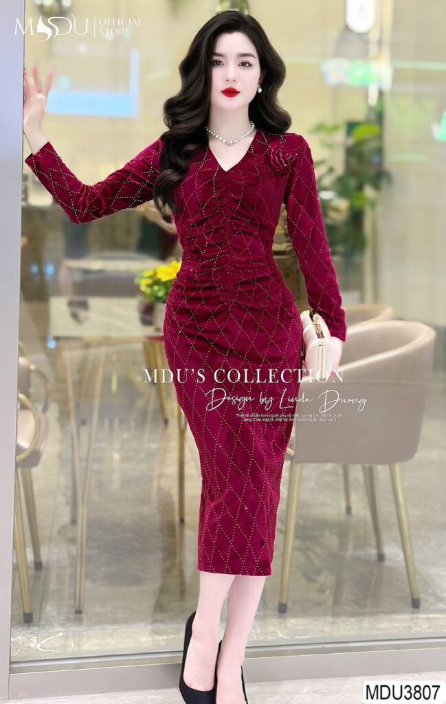 Top 10+ Mẫu Đầm Body Đỏ Đẹp Nổi Bật Từ MDU Fashion 9 Đầm Body Đỏ Cổ V