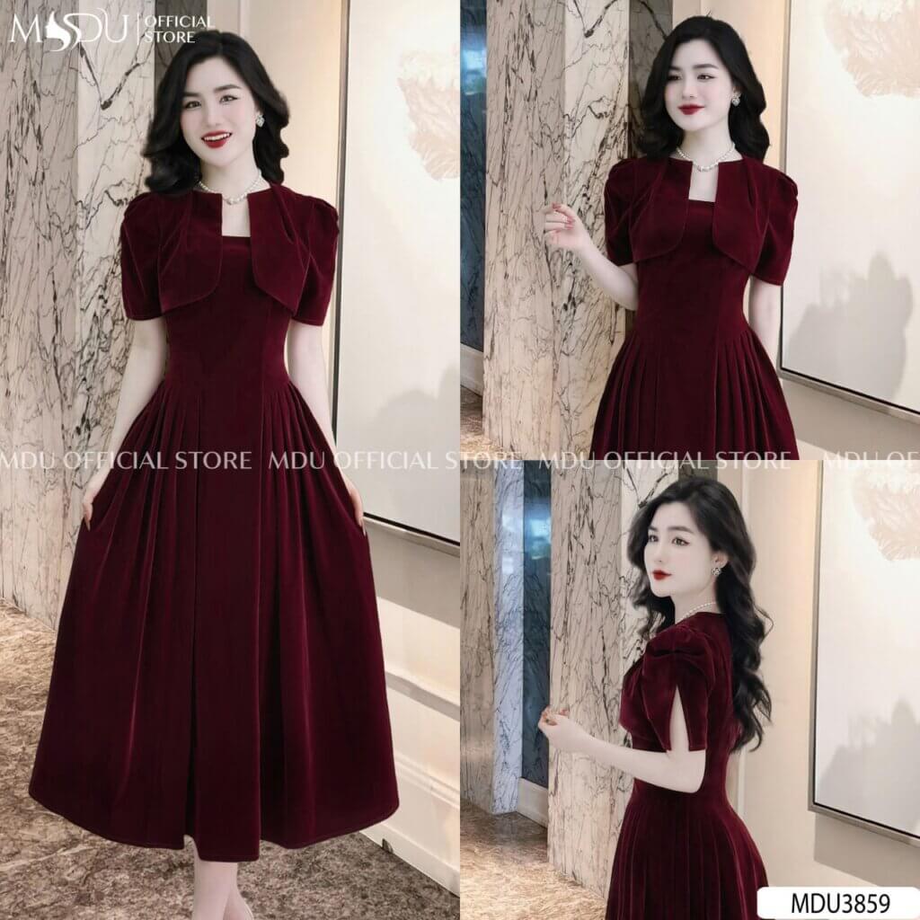 Top 10+ Mẫu Đầm Nhung Dáng Dài Sang Trọng Từ MDU Fashion 3 Đầm Nhung Đỏ - Biểu Tượng Của Sự Quyến Rũ