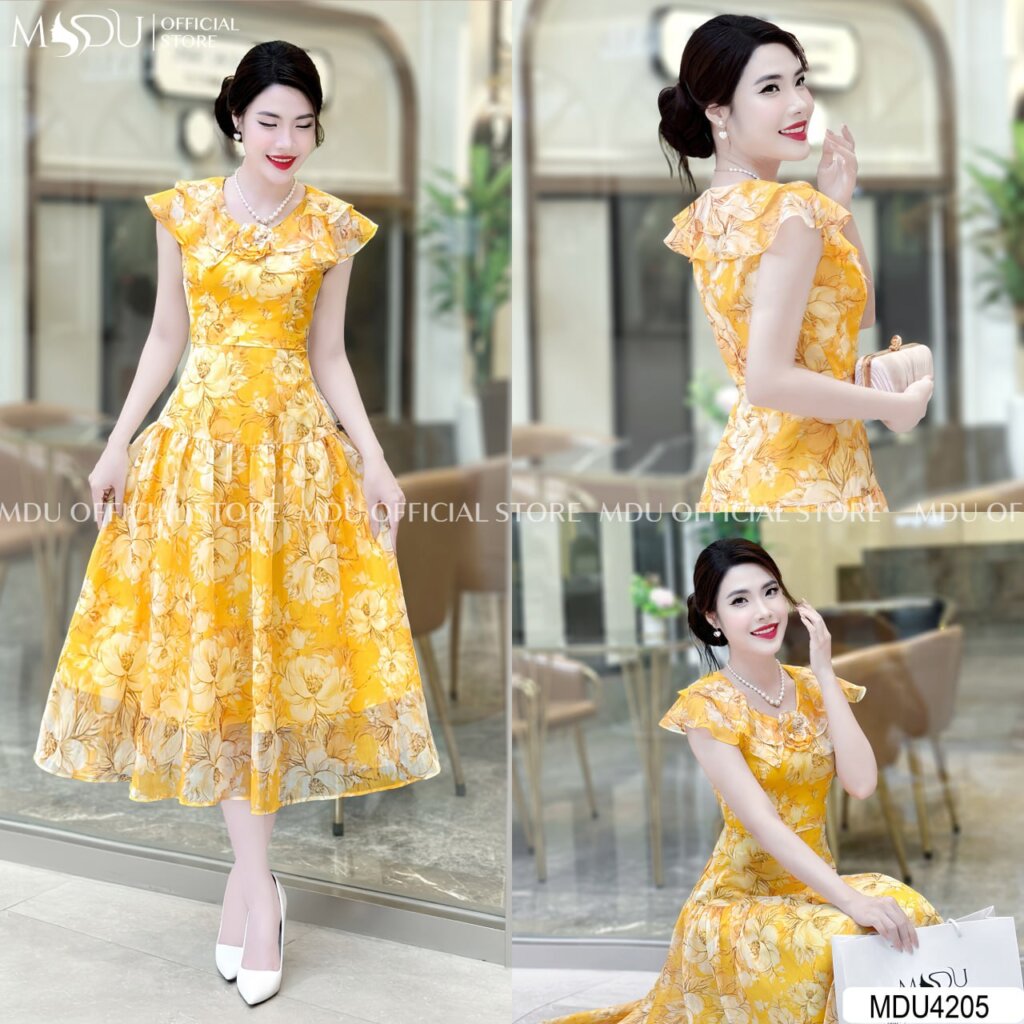 Top 10+ Mẫu Váy Công Chúa Màu Vàng Rực Rỡ Giúp Bạn Tỏa Sáng Trong Mọi Sự Kiện 4 Váy công chúa vàng đậm với cổ cao sang trọng