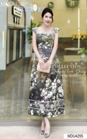 Váy Thiết Kế MDU4255 Cổ Vuông Hoa 5D