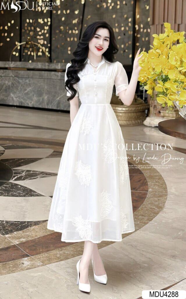 7 Mẫu Đầm Công Sở Dáng Dài Nổi Bật Tại MDU Fashion 2 Đầm dáng dài cổ sơ mi – Sự thanh lịch không bao giờ lỗi mốt