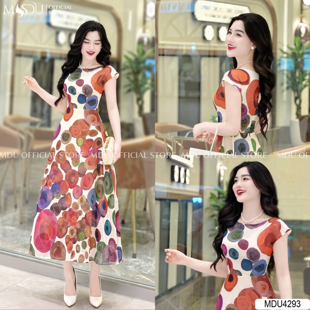 Top 10+ Mẫu Váy Lụa Công Sở Thanh Lịch, Sang Trọng Từ MDU Fashion 6 Đầm Công Sở Lụa Phối Họa Tiết Đơn Giản