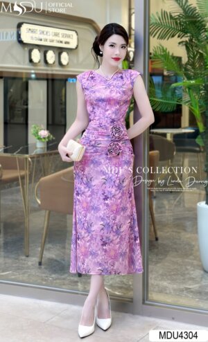 Váy Thiết Kế MDU4304 – Tím Ôm Body Tay Hến Cách Điệu Nhẹ Nhàng
