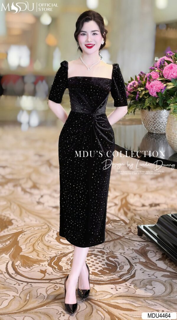 Váy Thiết Kế MDU4464 – Màu Đen Sang Chảnh Quyến Rũ Cổ Vuông Cách Điệu