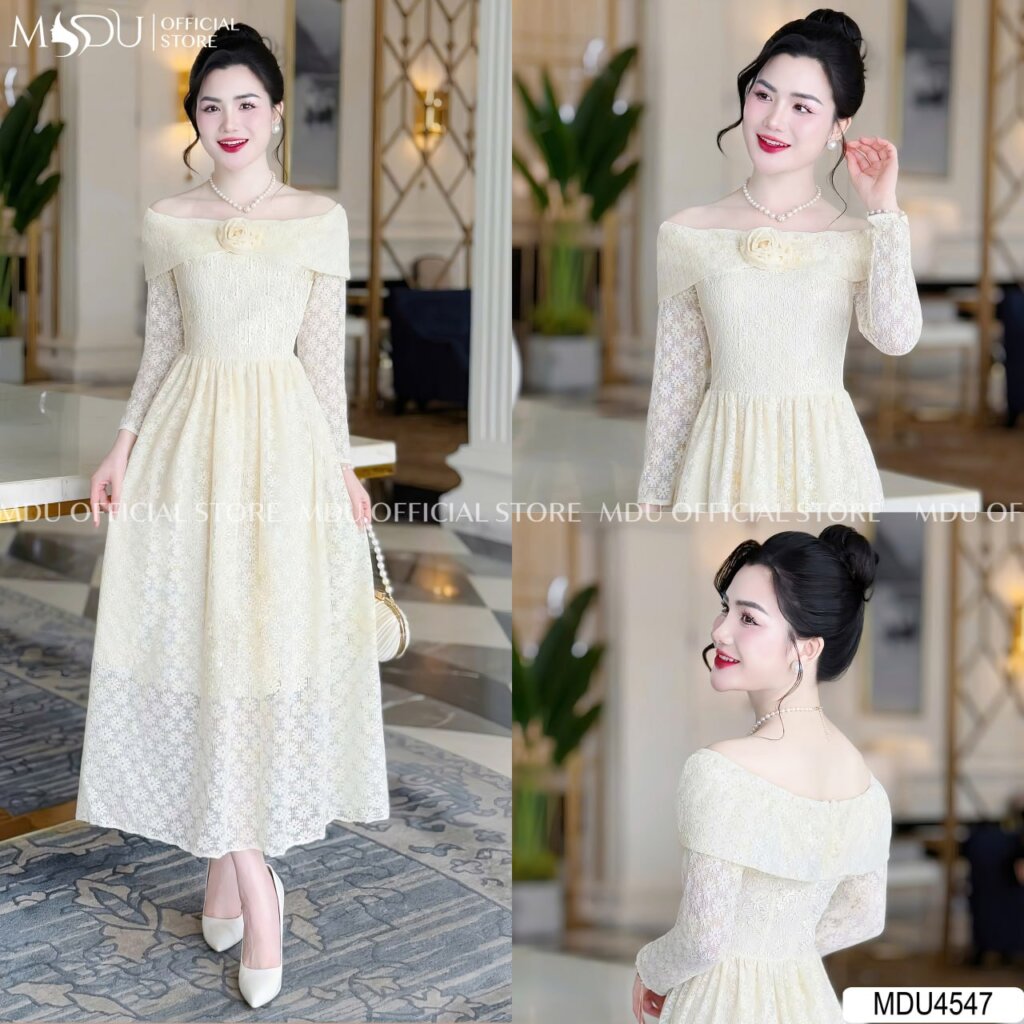 Top 10+ Tuyệt Phẩm Đầm Midi Dáng Dài Tinh Tế Từ MDU Fashion Dành Cho Phái Đẹp Hiện Đại 4 Đầm midi dáng dài trễ vai quyến rũ