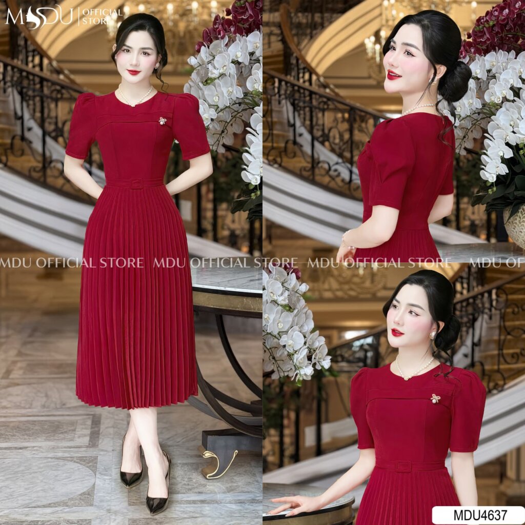 Những Mẫu Đầm Dáng Dài Đẹp Nhất Tại MDU Fashion 2 Đầm dáng dài màu đỏ xếp li nghệ thuật