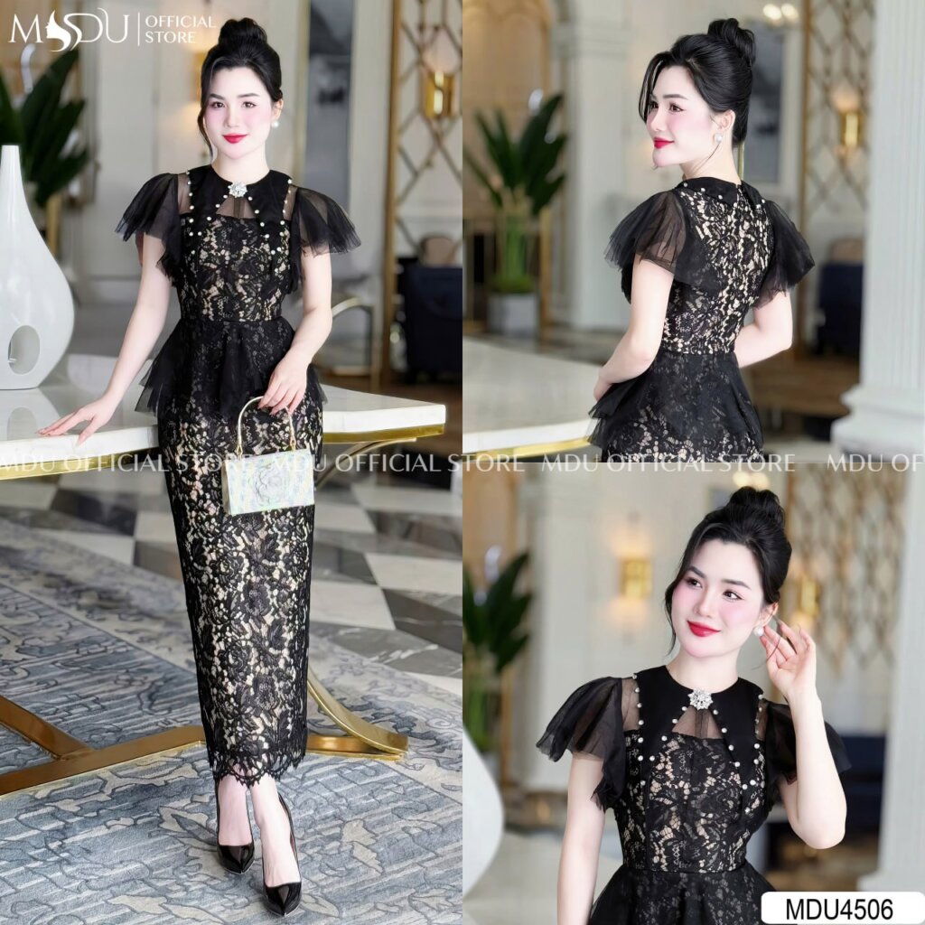 10+ Mẫu Đầm Body Dáng Dài Giúp Nàng Công Sở Tỏa Sáng Mọi Lúc Mọi Nơi 2 Đầm body dáng dài phối ren cao cấp