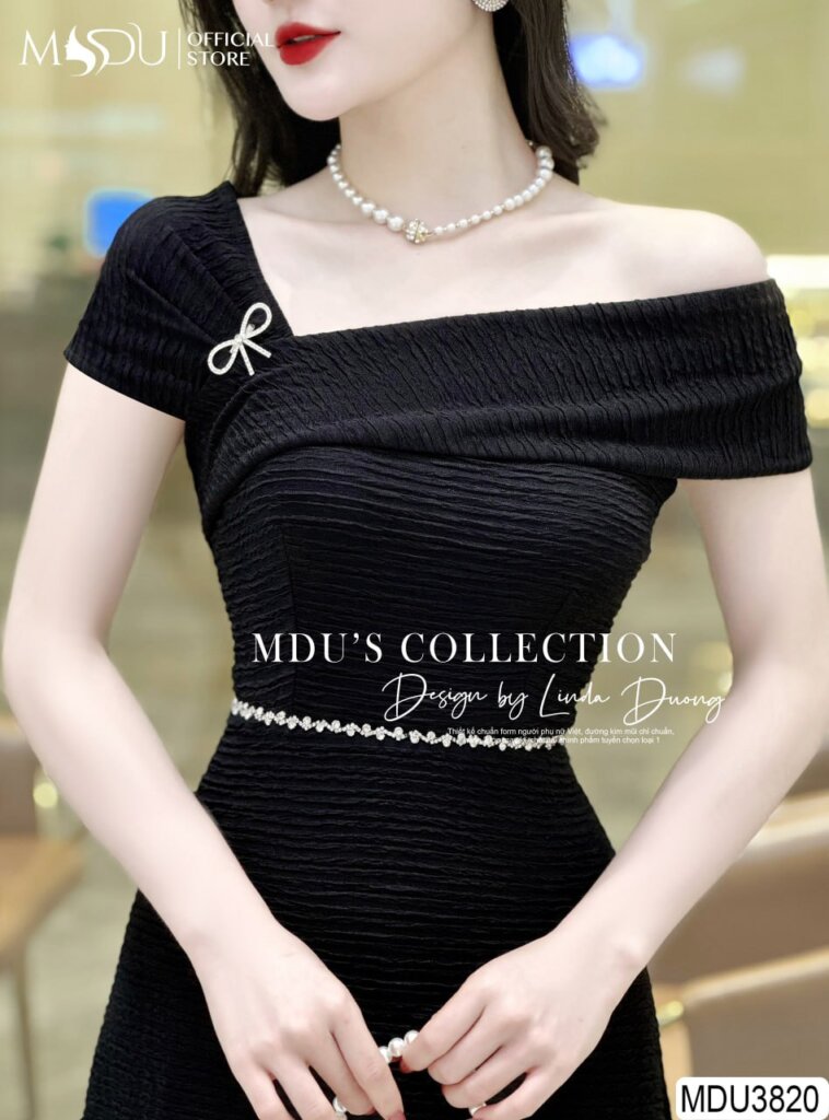 Váy Thiết Kế MDU3820 – Màu Đen Qúy Phái Lệch Vai Độc Đáo Chiết Eo Tạo Điểm Nhấn 22 Váy Thiết Kế MDU3820 - Chất Visco Nhật Cao Cấp Mang Đến Cảm Giác Mềm Mịn Và Thoáng Mát