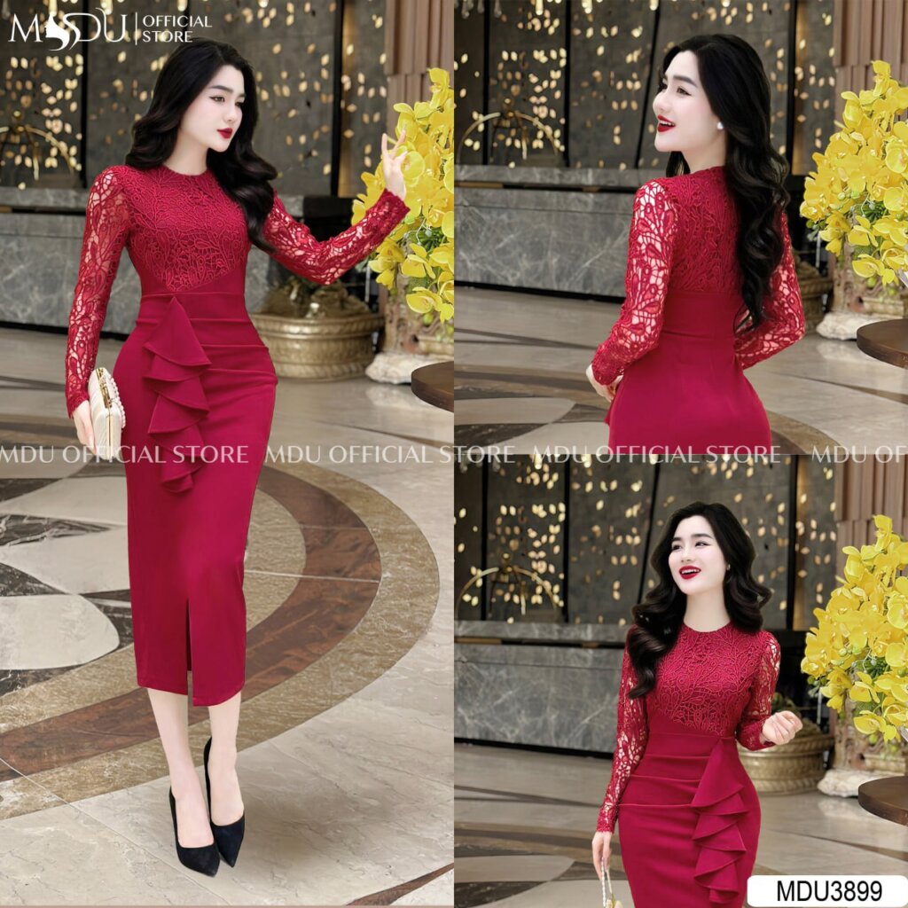 Top 10+ Mẫu Đầm Dự Tiệc Trung Niên Sang Trọng Giúp Quý Cô Tỏa Sáng 3 Đầm Dự Tiệc Trung Niên Ôm Body Màu Đỏ Ren Cao Cấp