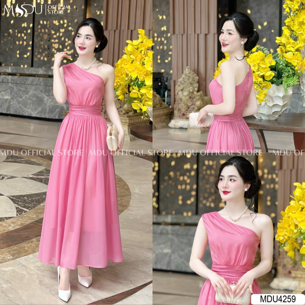Top 10+ Mẫu Đầm Dự Tiệc Màu Hồng Phấn Thanh Lịch Và Cuốn Hút 12 Đầm Dự Tiệc Hồng Phấn Lệch Vai